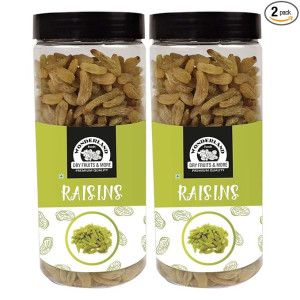 WONDERLAND FOODS Plain Seedless Green Raisin (Kishmish) Dried Grapes 1Kg (500g X 2) Jar | Nutritious | Rich in Iron & Vitamin B | Healthy Sweet Treats